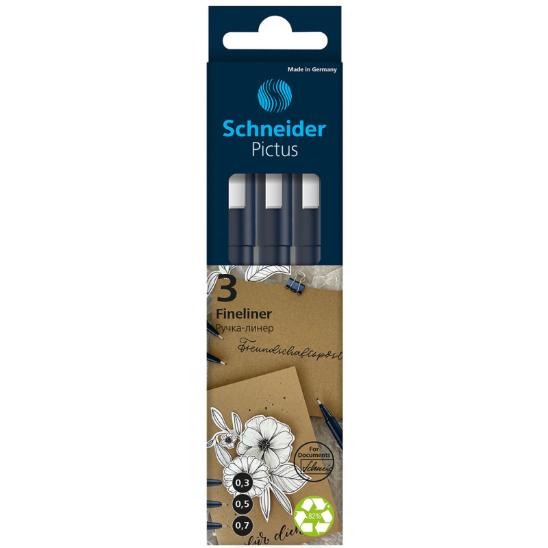 Zestaw cienkopisów SCHNEIDER Pictus, 3 szt., czarne, mix grubości