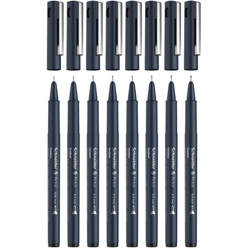 Zestaw cienkopisów SCHNEIDER Pictus, 8 szt., czarne, mix grubości