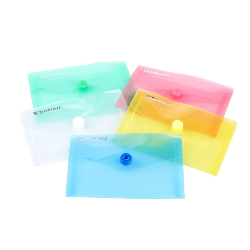 Teczka kopertowa, PP, A7, 85 x 120 x 8 mm, 0,18MIC na zatrzask, display, mix