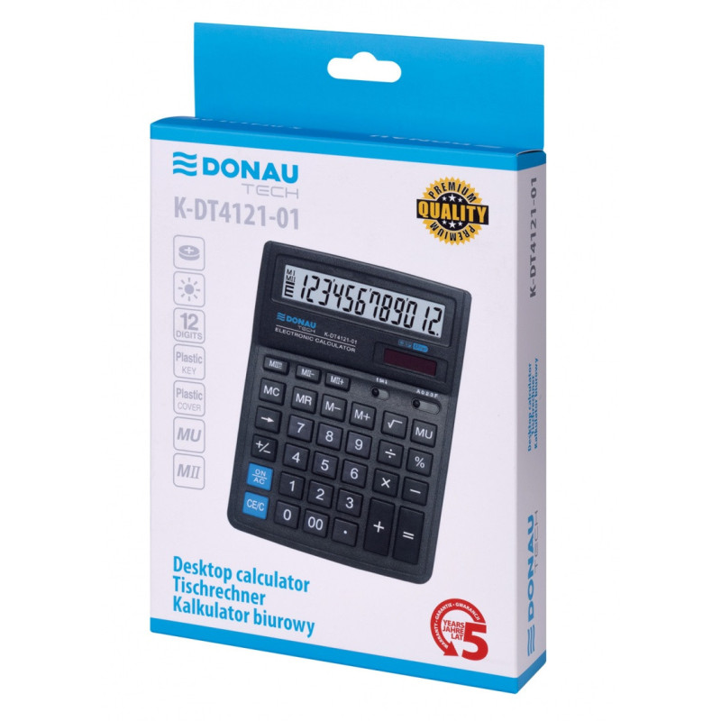 Kalkulator biurowy DONAU TECH, CI-SDC444S, 12-cyfr. wyświetlacz, wym. 190x143x40 mm, czarny