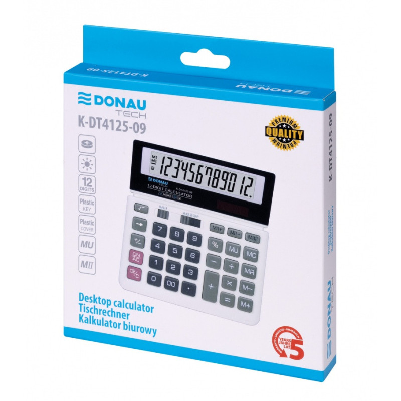 Kalkulator biurowy DONAU TECH, CI-SDC368, 12-cyfr. wyświetlacz, wym. 155x152x28 mm, biały