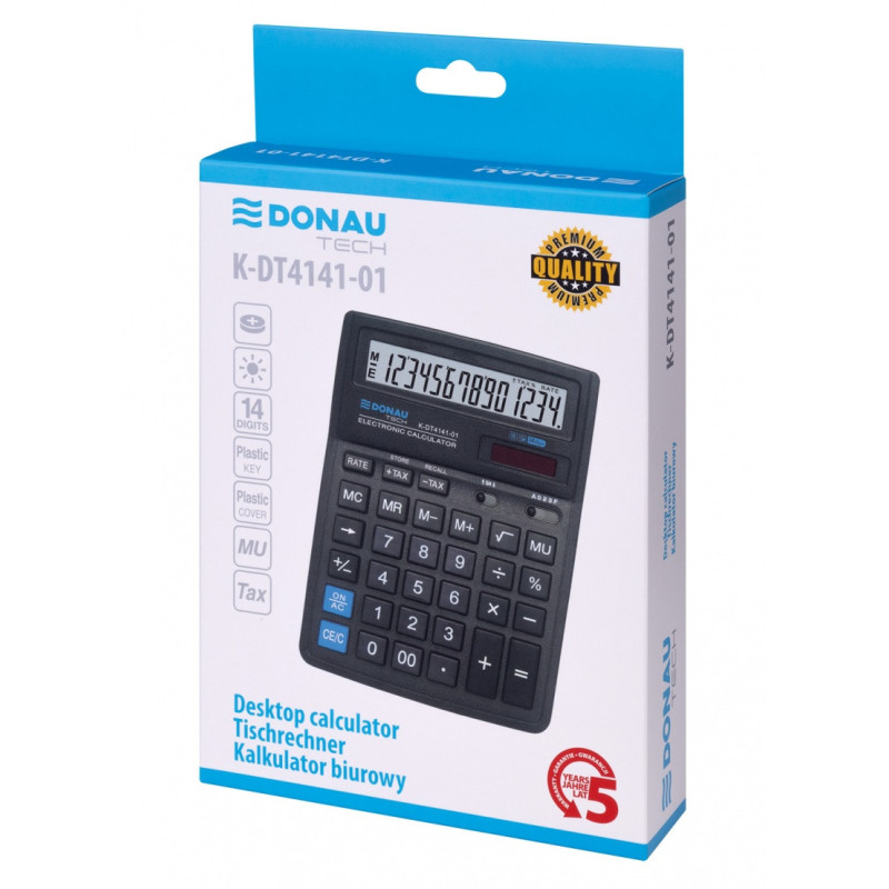 Kalkulator biurowy DONAU TECH, CI-SDC554S, 14-cyfr. wyświetlacz, wym. 190x143x40 mm, czarny