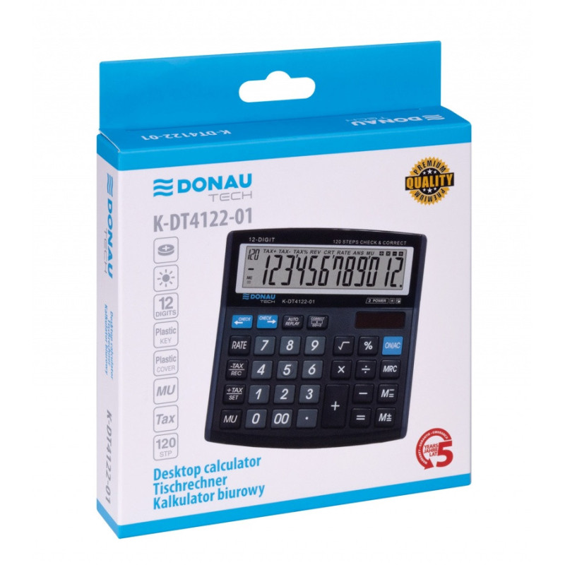 Kalkulator biurowy DONAU TECH, CI-CT555N, 12-cyfr. wyświetlacz, wym. 136x134x28 mm, czarny