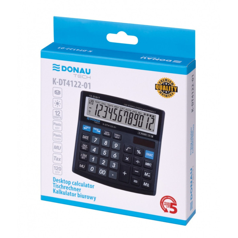 Kalkulator biurowy DONAU TECH, CI-CT555N, 12-cyfr. wyświetlacz, wym. 136x134x28 mm, czarny