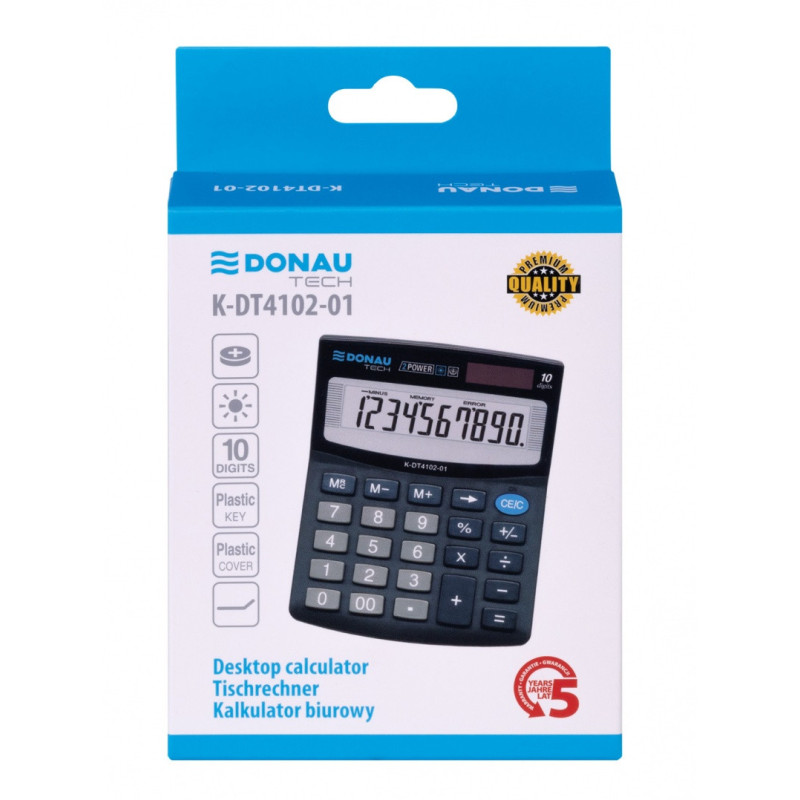 Kalkulator biurowy DONAU TECH, CI-SDC810NR, 10-cyfr. wyświetlacz, wym. 122x100x32 mm, czarny