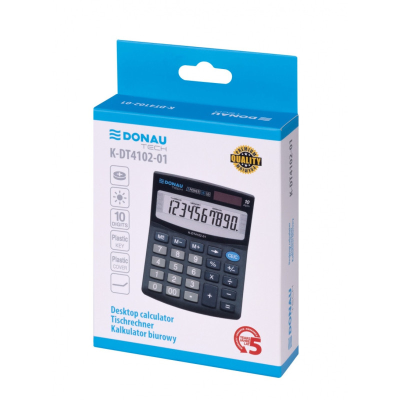Kalkulator biurowy DONAU TECH, CI-SDC810NR, 10-cyfr. wyświetlacz, wym. 122x100x32 mm, czarny