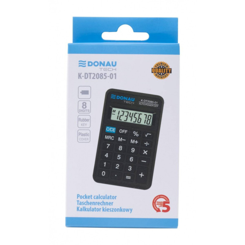 Kalkulator kieszonkowy DONAU TECH, CI-LC310NR, 8-cyfr. wyświetlacz, wym. 114x69x19 mm, czarny