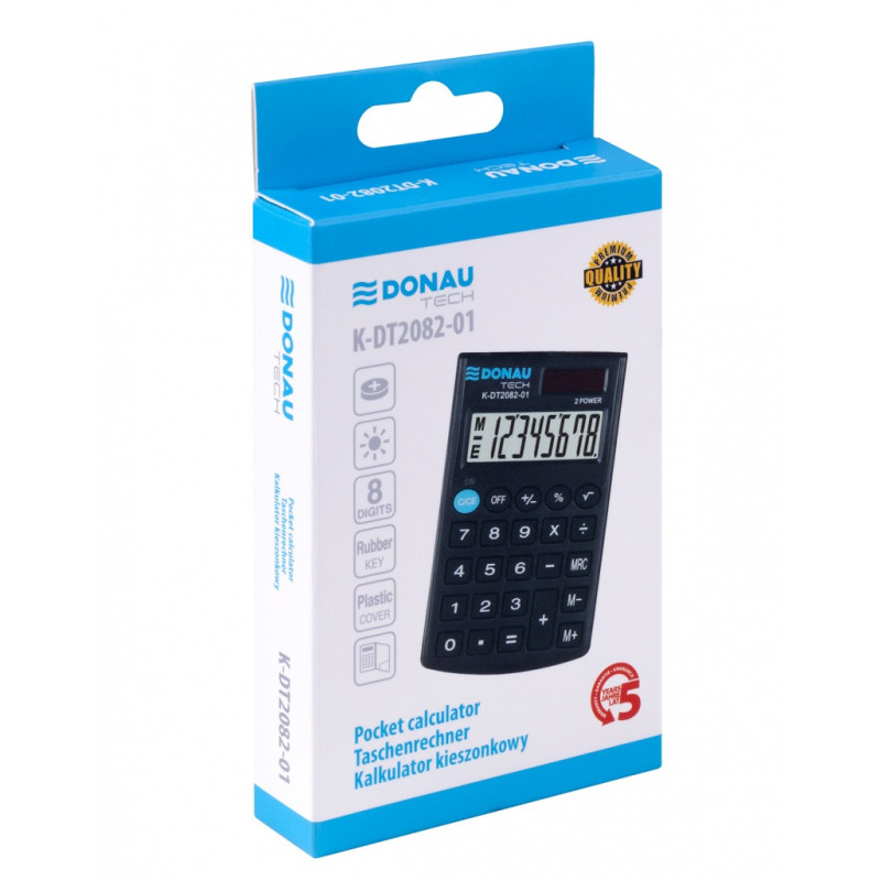 Kalkulator kieszonkowy DONAU TECH, CI-SLD200NR, 8-cyfr. wyświetlacz, wym. 97x60x10 mm, czarny