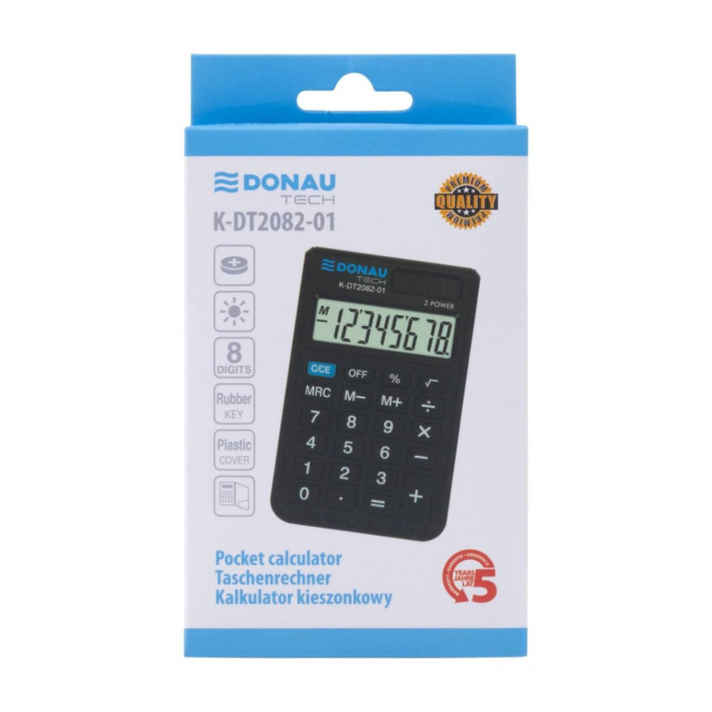 Kalkulator kieszonkowy DONAU TECH, CI-SLD200NR, 8-cyfr. wyświetlacz, wym. 97x60x10 mm, czarny