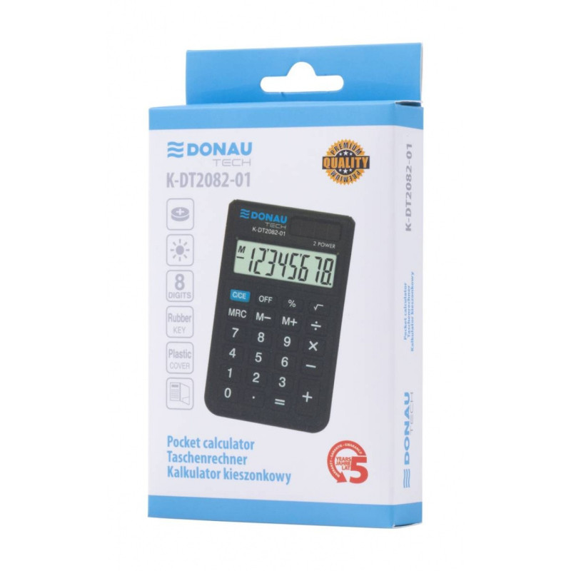 Kalkulator kieszonkowy DONAU TECH, CI-SLD200NR, 8-cyfr. wyświetlacz, wym. 97x60x10 mm, czarny