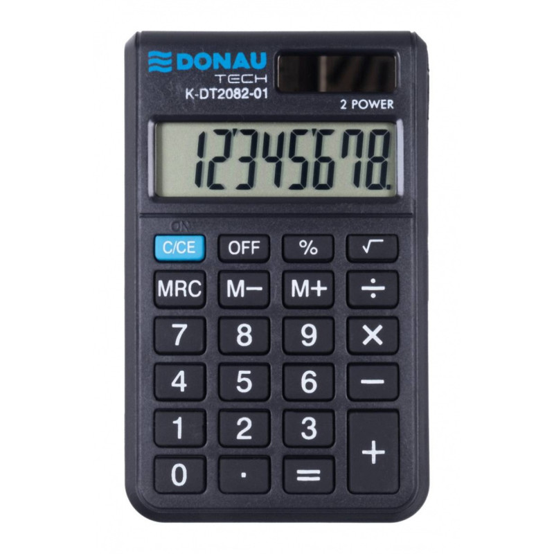 Kalkulator kieszonkowy DONAU TECH, CI-SLD200NR, 8-cyfr. wyświetlacz, wym. 97x60x10 mm, czarny