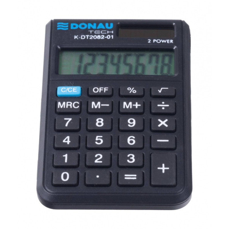 Kalkulator kieszonkowy DONAU TECH, CI-SLD200NR, 8-cyfr. wyświetlacz, wym. 97x60x10 mm, czarny