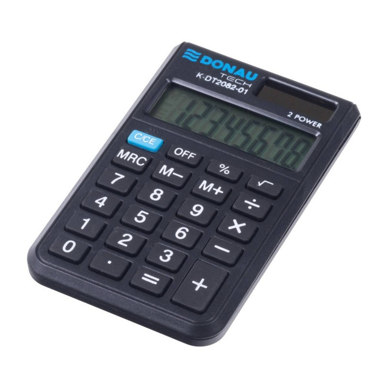 Kalkulator kieszonkowy DONAU TECH, CI-SLD200NR, 8-cyfr. wyświetlacz, wym. 97x60x10 mm, czarny