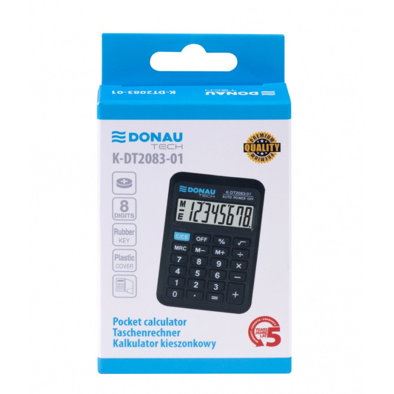 Kalkulator kieszonkowy DONAU TECH, CI-LC110NR, 8-cyfr. wyświetlacz, wym. 89x58x11 mm, czarny