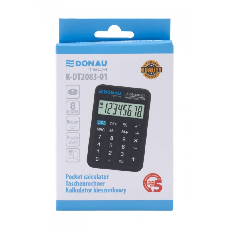 Kalkulator kieszonkowy DONAU TECH, CI-LC110NR, 8-cyfr. wyświetlacz, wym. 89x58x11 mm, czarny