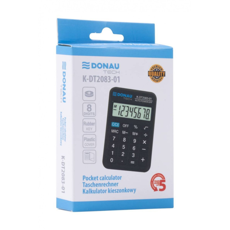 Kalkulator kieszonkowy DONAU TECH, CI-LC110NR, 8-cyfr. wyświetlacz, wym. 89x58x11 mm, czarny