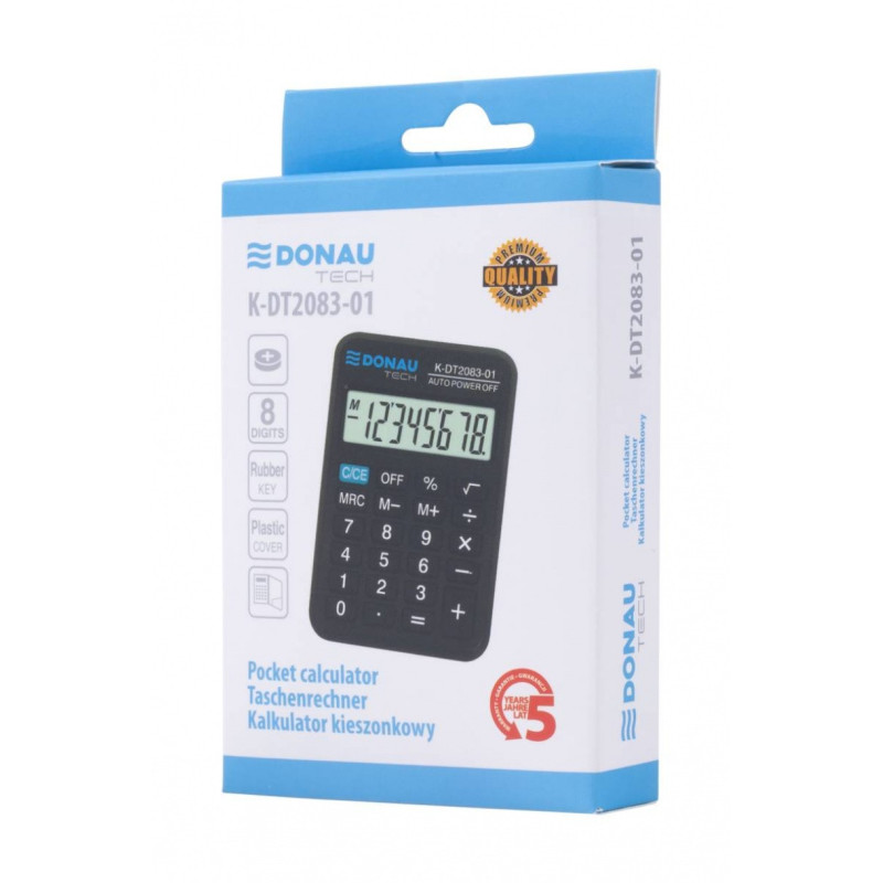 Kalkulator kieszonkowy DONAU TECH, CI-LC110NR, 8-cyfr. wyświetlacz, wym. 89x58x11 mm, czarny