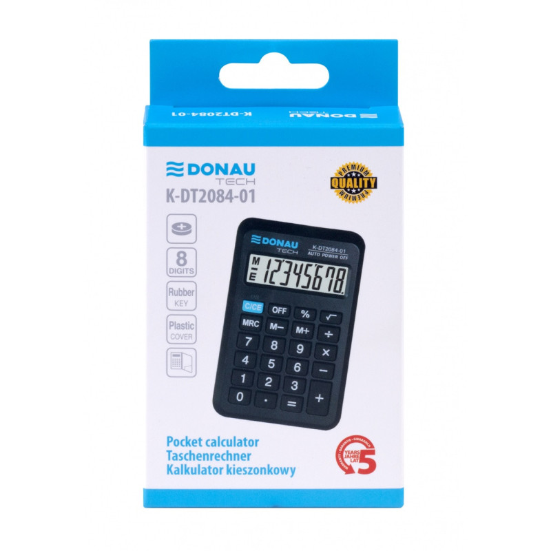 Kalkulator kieszonkowy DONAU TECH, CI-LC210NR, 8-cyfr. wyświetlacz, wym. 97x62x11 mm, czarny