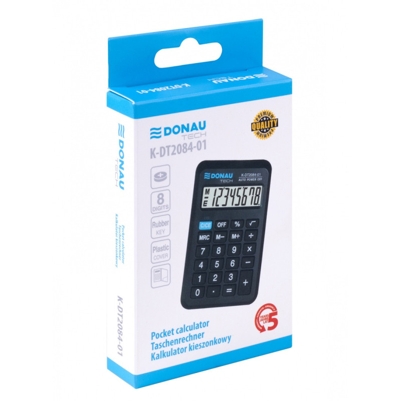 Kalkulator kieszonkowy DONAU TECH, CI-LC210NR, 8-cyfr. wyświetlacz, wym. 97x62x11 mm, czarny