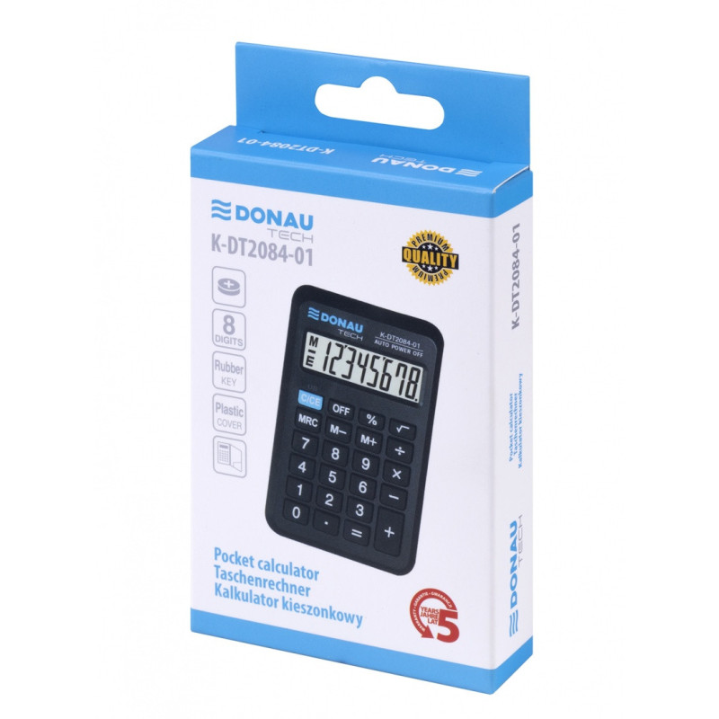 Kalkulator kieszonkowy DONAU TECH, CI-LC210NR, 8-cyfr. wyświetlacz, wym. 97x62x11 mm, czarny