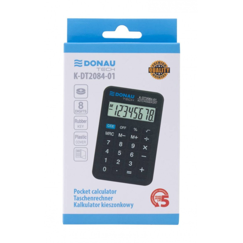 Kalkulator kieszonkowy DONAU TECH, CI-LC210NR, 8-cyfr. wyświetlacz, wym. 97x62x11 mm, czarny