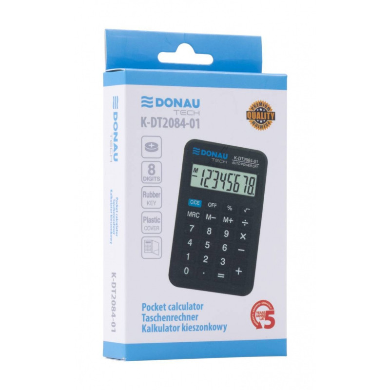 Kalkulator kieszonkowy DONAU TECH, CI-LC210NR, 8-cyfr. wyświetlacz, wym. 97x62x11 mm, czarny