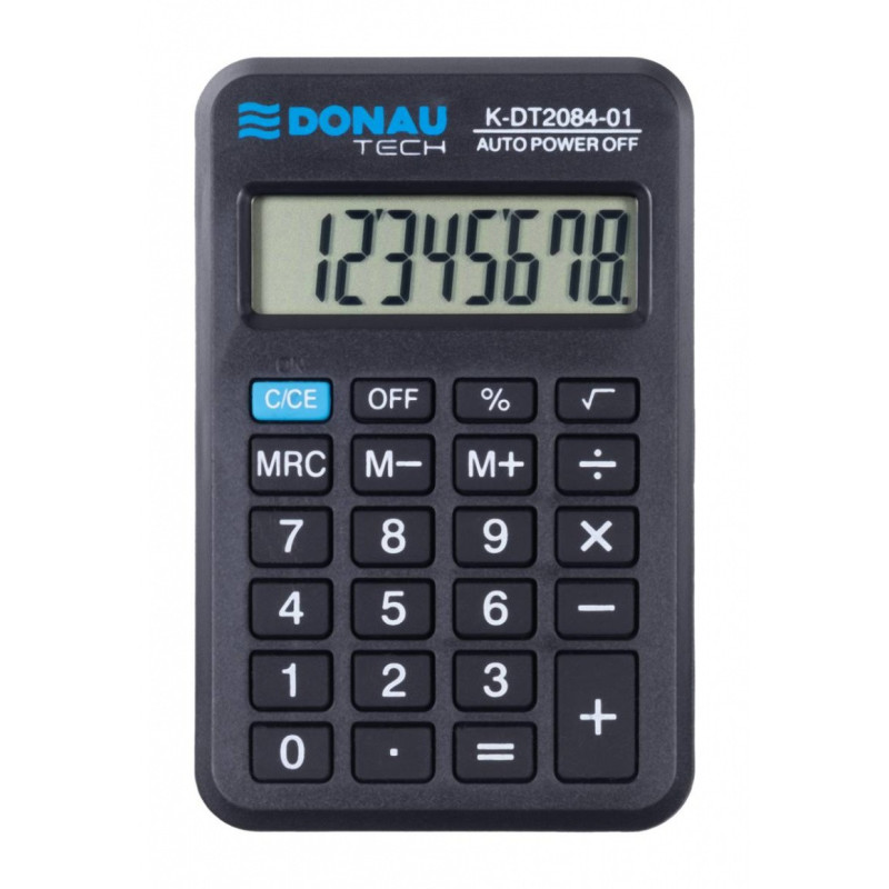 Kalkulator kieszonkowy DONAU TECH, CI-LC210NR, 8-cyfr. wyświetlacz, wym. 97x62x11 mm, czarny