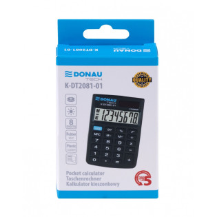 Kalkulator kieszonkowy DONAU TECH, CI-SLD100NR, 8-cyfr. wyświetlacz, wym. 90x60x11 mm, czarny
