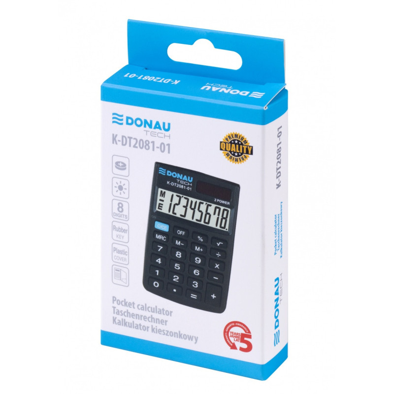 Kalkulator kieszonkowy DONAU TECH, CI-SLD100NR, 8-cyfr. wyświetlacz, wym. 90x60x11 mm, czarny