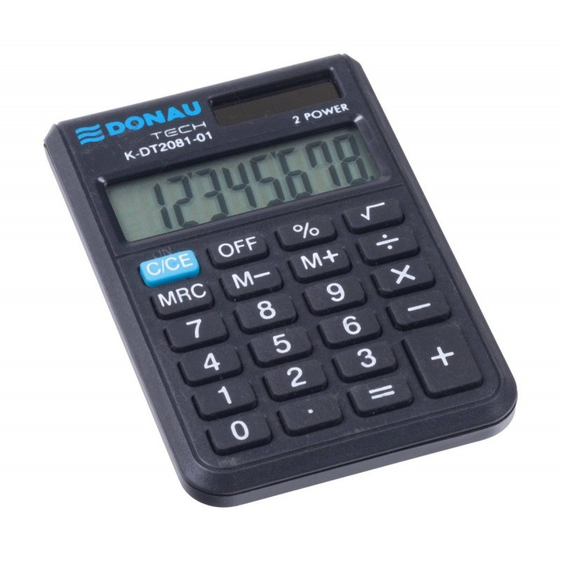 Kalkulator kieszonkowy DONAU TECH, CI-SLD100NR, 8-cyfr. wyświetlacz, wym. 90x60x11 mm, czarny