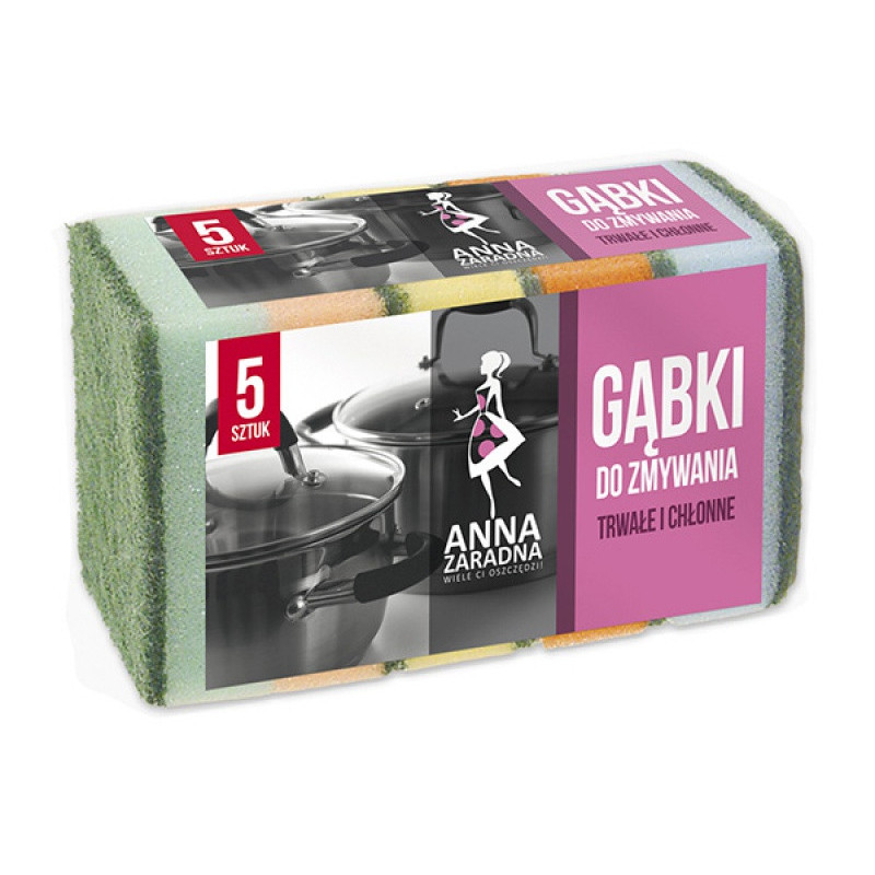 Gąbki do zmywania ANNA ZARADNA, prostokątne, 5 szt., mix kolorów