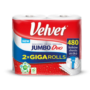 Ręcznik w roli celulozowy VELVET Jumbo Duo, 2-warstwowy, 2 rolki po 240 listków, biały