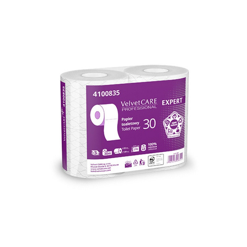 Papier toaletowy celulozowy VELVET Expert, 3-warstwowy, 270 listków, 4szt., biały