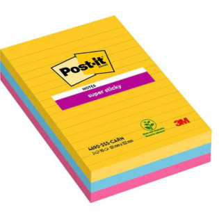 Karteczki samoprzylepne POST-IT® Super Sticky w linie (4690-SS3RIO-EU), 101x152mm, 3x90 kart., paleta Carnival