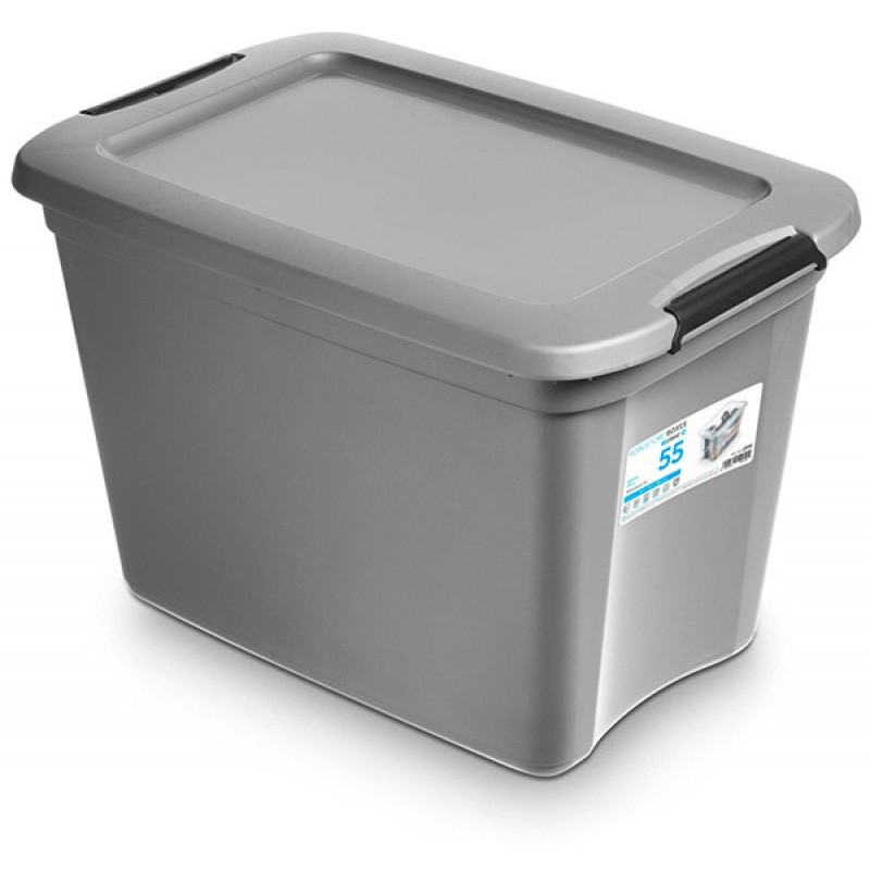 Pojemnik do przechowywania MOXOM RobuStore, 55l, z klipsami, szary