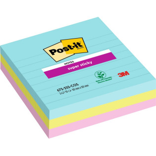 Karteczki samoprzylepne POST-IT® Super Sticky w linie, (675-SS3-MIA), 101x101mm, 3x70 kart., paleta Miami
