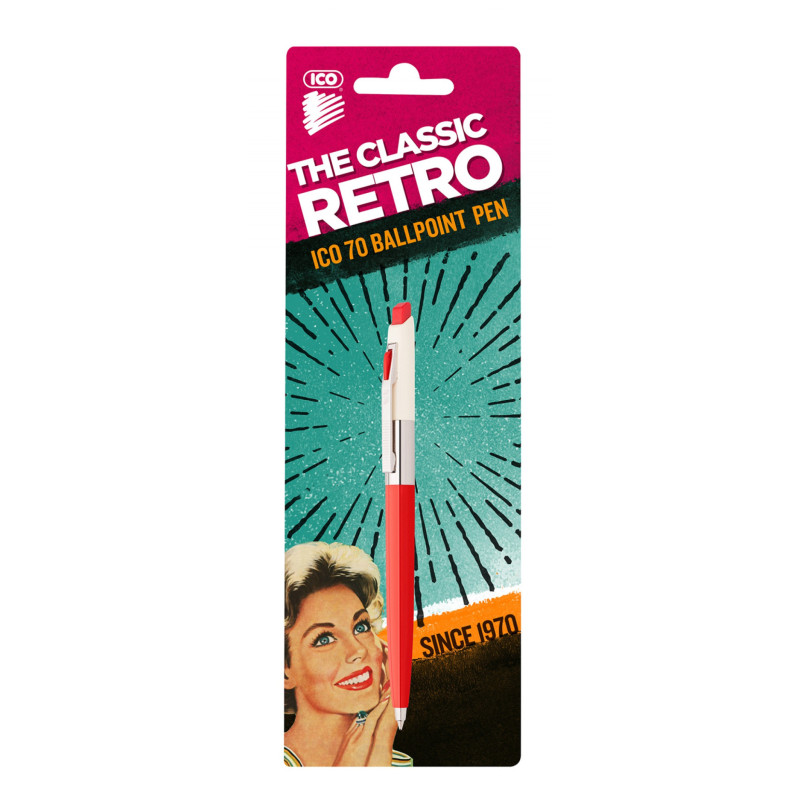Długopis automatyczny ICO Retro 70'C, blister, wkład niebieski, mix kolorów