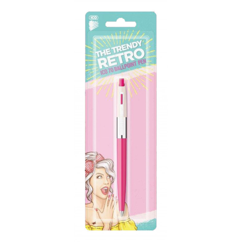 Długopis automatyczny ICO Retro 70'C, Pastel, blister, wkład niebieski, mix kolorów