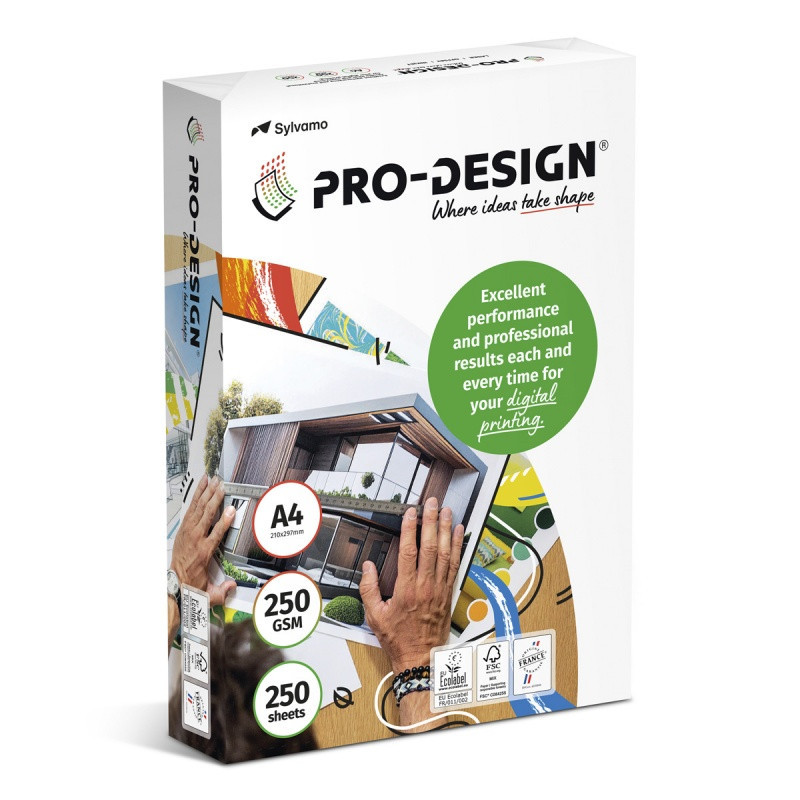 Papier ksero PRO-DESIGN FSC, satynowany, klasa A++, A4, 168CIE, 250gsm, 250 ark.