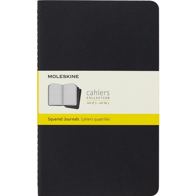 Zestaw 3 Zeszytów MOLESKINE Cahier Journals L (13x21cm) w kratkę, 80 strony, czarny