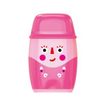 Temperówka plastikowa KEYROAD Hello, z gumką, podwójna, z pojemnikiem, display, mix kolorów