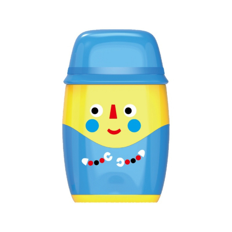 Temperówka plastikowa KEYROAD Hello, z gumką, podwójna, z pojemnikiem, display, mix kolorów