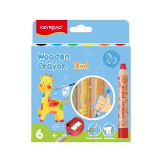 Kredki świecowe KEYROAD, Colorix 3 in 1, Jumbo, z temperówką, 6 szt., zawieszka