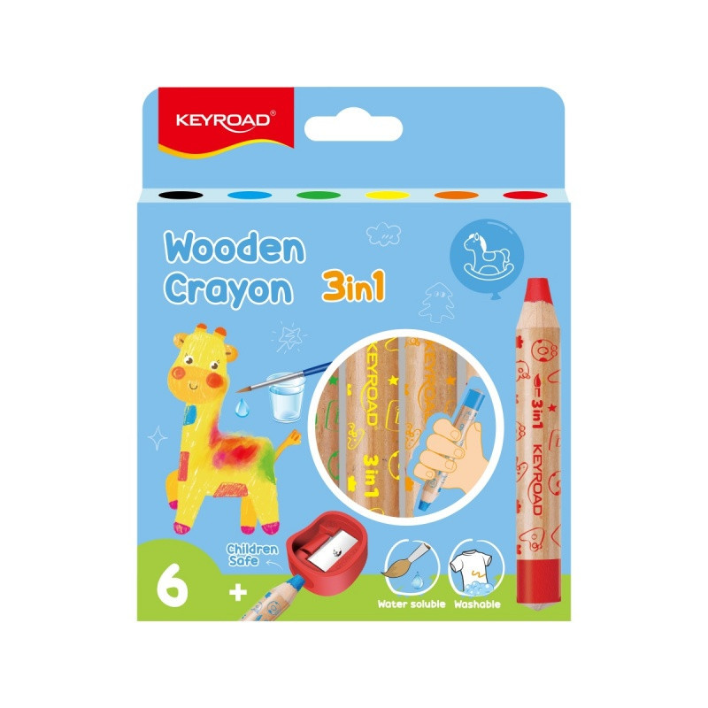 Kredki świecowe KEYROAD, Colorix 3 in 1, Jumbo, z temperówką, 6 szt., zawieszka