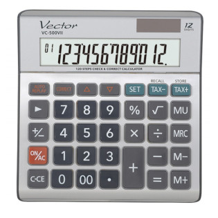 Kalkulator biurowy VECTOR KAV VC-500 VII, 12-cyfrowy, 458x151,5x29mm, metalowy/szary