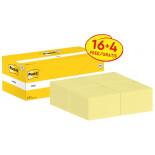 Karteczki samoprzylepne POST-IT® (654CY-VP20), 76x76mm, 100 kart./bloczek, 16 + 4 bloczki GRATIS, kanarkowo żółte