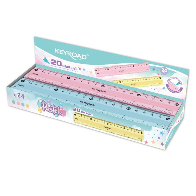 Linijka KEYROAD Pastel, 20cm, elastyczna, display, mix kolorów