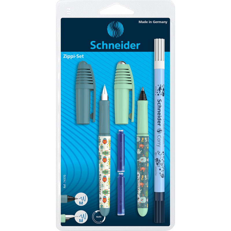 Zestaw pióro wieczne i pióro kulkowe SCHNEIDER Zippi, wymazywacz, 2 naboje, blister