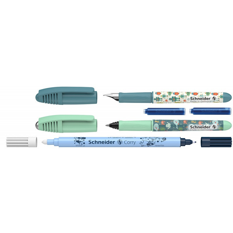 Zestaw pióro wieczne i pióro kulkowe SCHNEIDER Zippi, wymazywacz, 2 naboje, blister