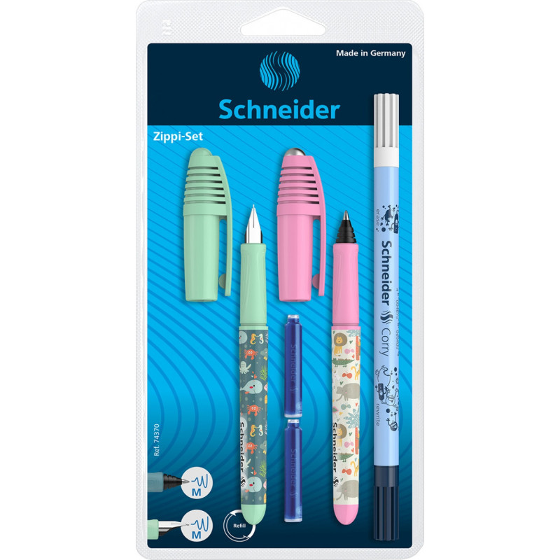 Zestaw pióro wieczne i pióro kulkowe SCHNEIDER Zippi, wymazywacz, 2 naboje, blister